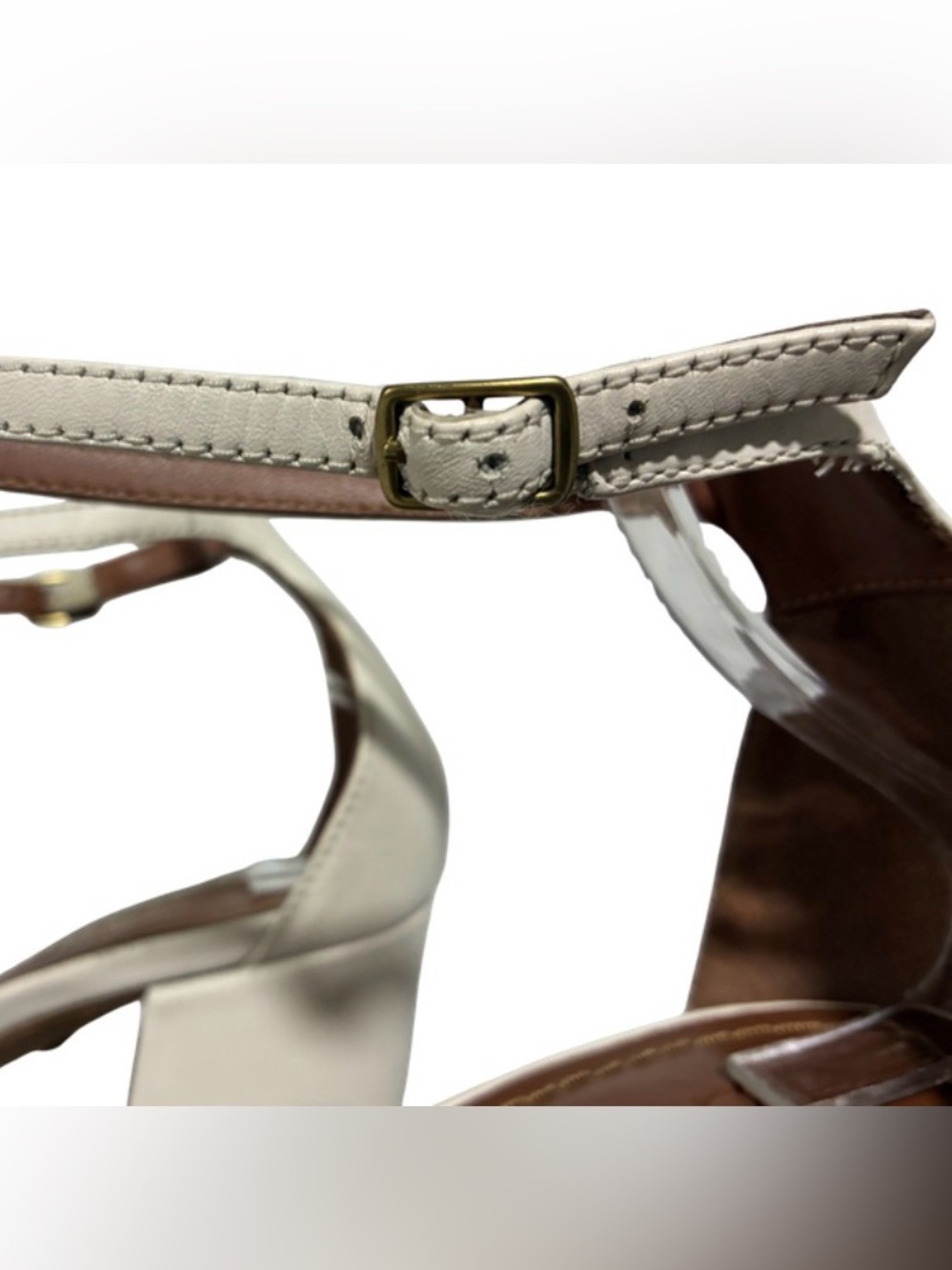 Coach Maya Leather Block Heel Sandal -
Champagne Beige Brass Gold Buckle Size 10 - Picture 9 of 13